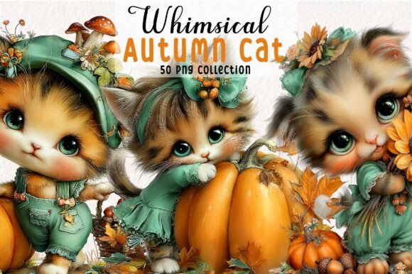 Download Whimsical Autumn Pumpkin Cat Clipart - Autumn Collection