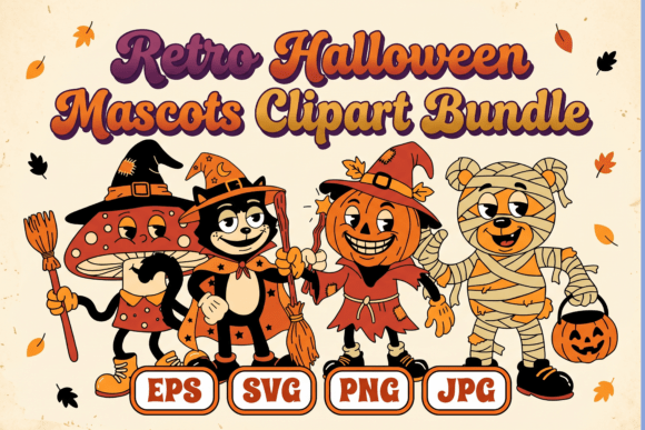 Download Retro Halloween Mascots Clipart Bundle - Retro halloween Collection