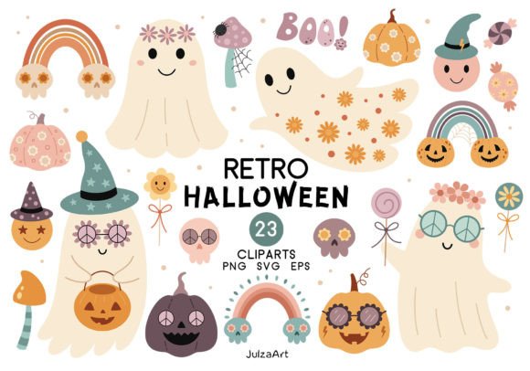 Download Groovy Retro Halloween Clipart - Retro halloween Collection