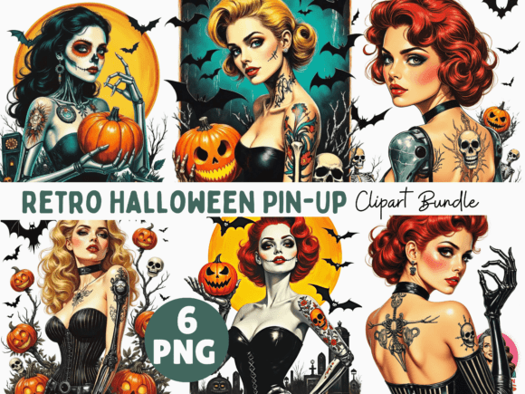 Download Retro Halloween Pin-Up | 6 PNG Bundle - Retro halloween Collection
