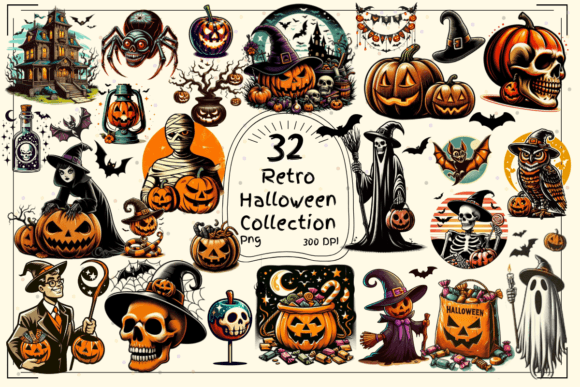 Download Retro Halloween Clipart Collection Vol.1 - Retro halloween Collection