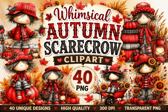 Download Whimsical Autumn Scarecrow Clipart - Premium Bundle
