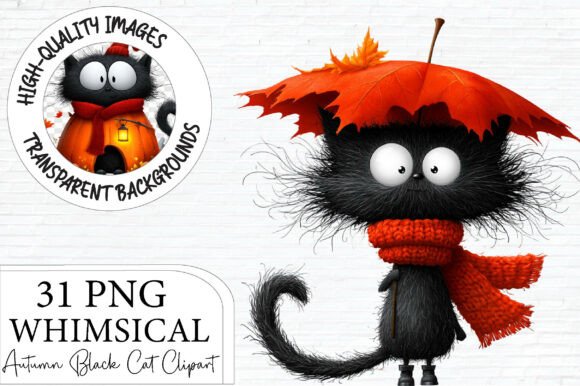 Download Autumn Black Cat Clipart Bundle PNG - Autumn Collection